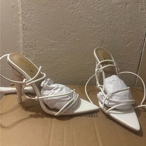 White Strappy Pointed Toe Stiletto Sandals